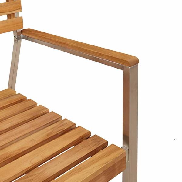3-teiliges Garten Essgruppe Massivholz Teak, Stapelbare Gartenstühle 2 Stück Massivholz Teak und Stahl