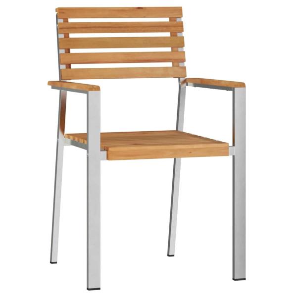 3-teiliges Garten Essgruppe Massivholz Teak, Stapelbare Gartenstühle 2 Stück Massivholz Teak und Stahl