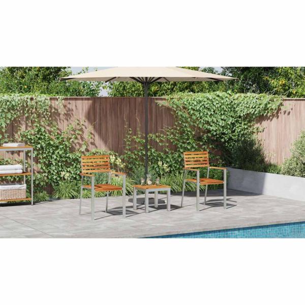 3-teiliges Garten Essgruppe Massivholz Teak, Stapelbare Gartenstühle 2 Stück Massivholz Teak und Stahl