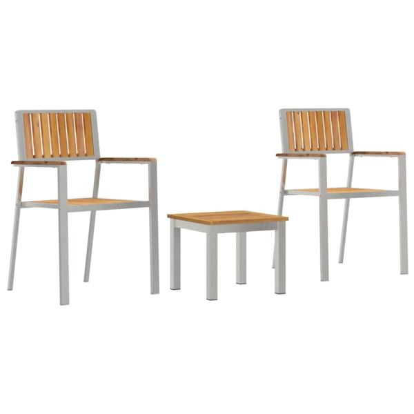 3-teiliges Garten-Esszimmer-Set aus massivem Teakholz, stapelbare Gartenstühle 2 Stück aus massivem Teakholz und Metall