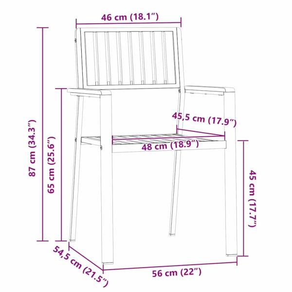 3-teiliges Garten-Esszimmer-Set aus massivem Teakholz, stapelbare Gartenstühle 2 Stück aus massivem Teakholz und Metall