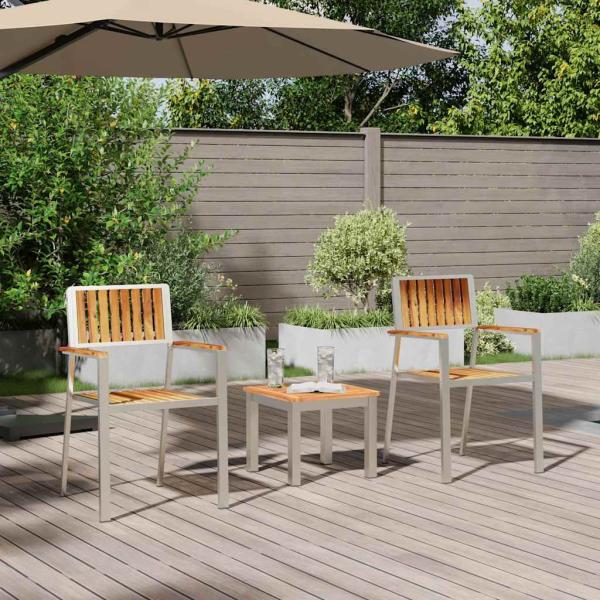 3-teiliges Garten-Esszimmer-Set aus massivem Teakholz, stapelbare Gartenstühle 2 Stück aus massivem Teakholz und Metall
