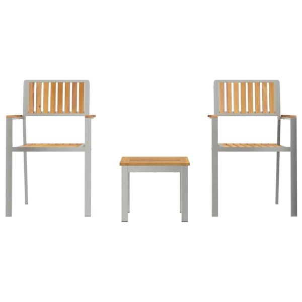 3-teiliges Garten-Esszimmer-Set aus massivem Teakholz, stapelbare Gartenstühle 2 Stück aus massivem Teakholz und Metall