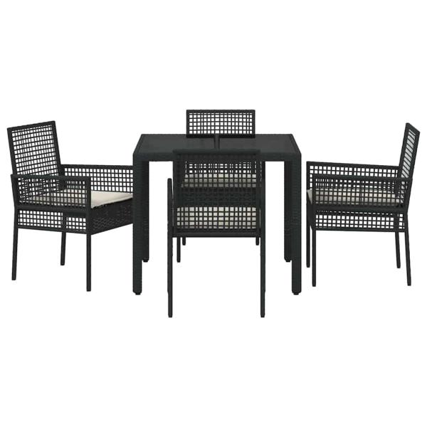 5-teiliges Garten-Dining-Set mit Kissen Schwarz Poly Rattan