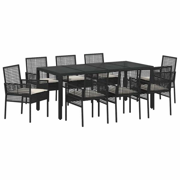 9-teiliges Gartendining-Set Schwarz Poly Rattan