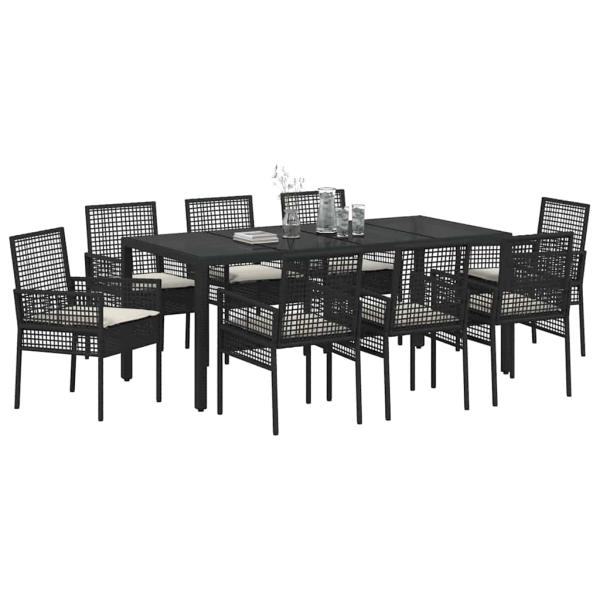 9-teiliges Gartendining-Set Schwarz Poly Rattan