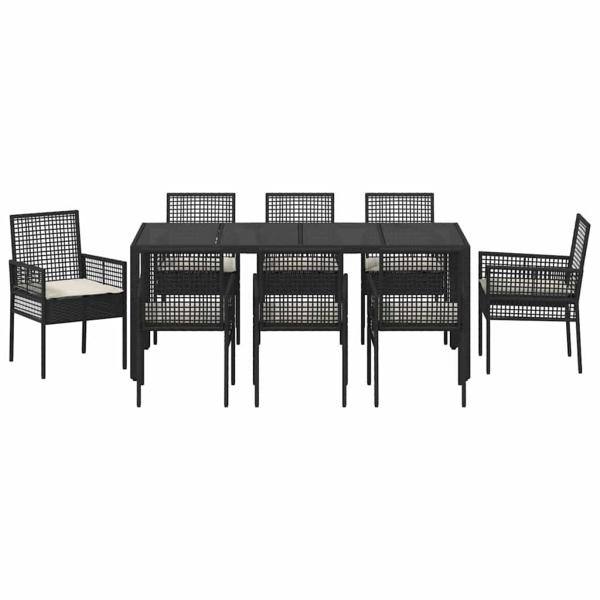 9-teiliges Gartendining-Set Schwarz Poly Rattan