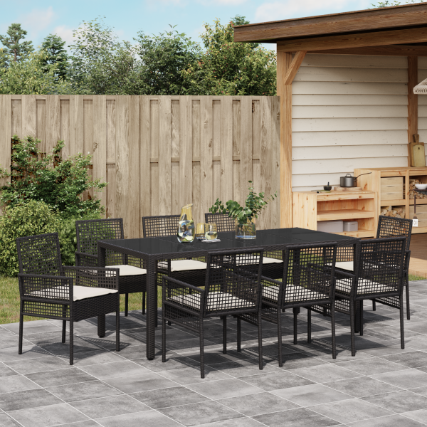 9-teiliges Gartendining-Set Schwarz Poly Rattan