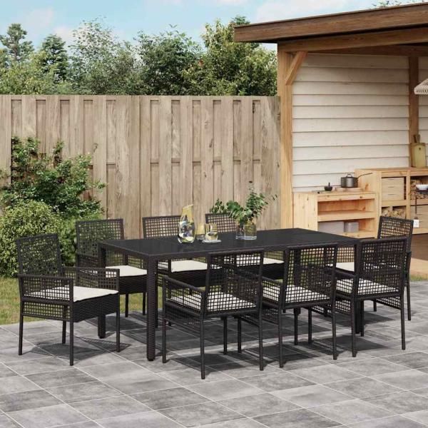 9-teiliges Gartendining-Set Schwarz Poly Rattan