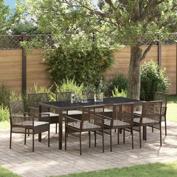 ARDEBO.de - 9-teiliges Garten-Esszimmer-Set Braun Poly Rattan