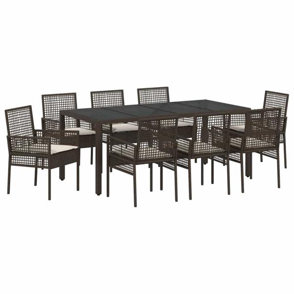 9-teiliges Garten-Esszimmer-Set Braun Poly Rattan