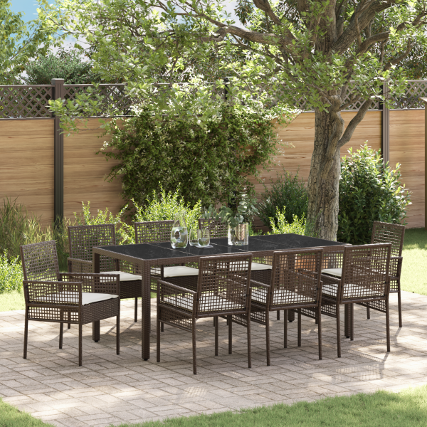 Garten Essgruppe 9 pcs Braun Poly-Rattan
