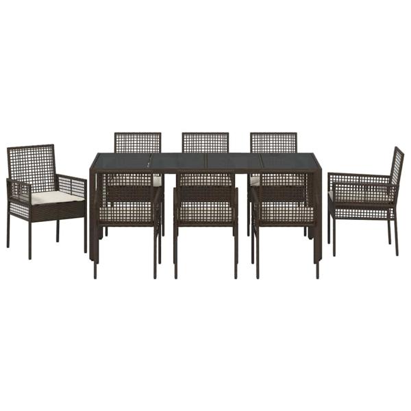 9-teiliges Garten-Esszimmer-Set Braun Poly Rattan