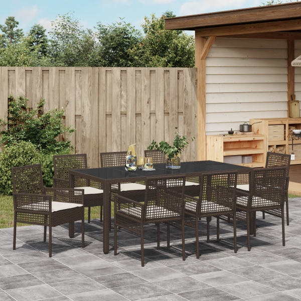 Garten Essgruppe 9 pcs Braun Poly-Rattan