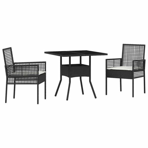 3-teiliges Garten-Esszimmer-Set Schwarz Poly Rattan