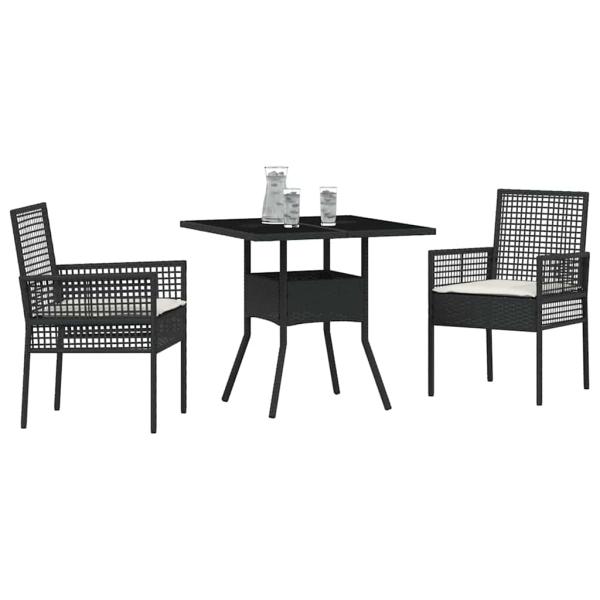 3-teiliges Garten-Esszimmer-Set Schwarz Poly Rattan
