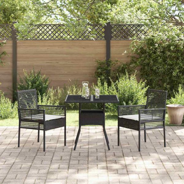 3-teiliges Garten-Esszimmer-Set Schwarz Poly Rattan