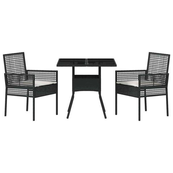 3-teiliges Garten-Esszimmer-Set Schwarz Poly Rattan