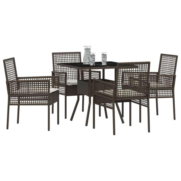 5-teiliges Garten-Esszimmer-Set Braun Poly Rattan