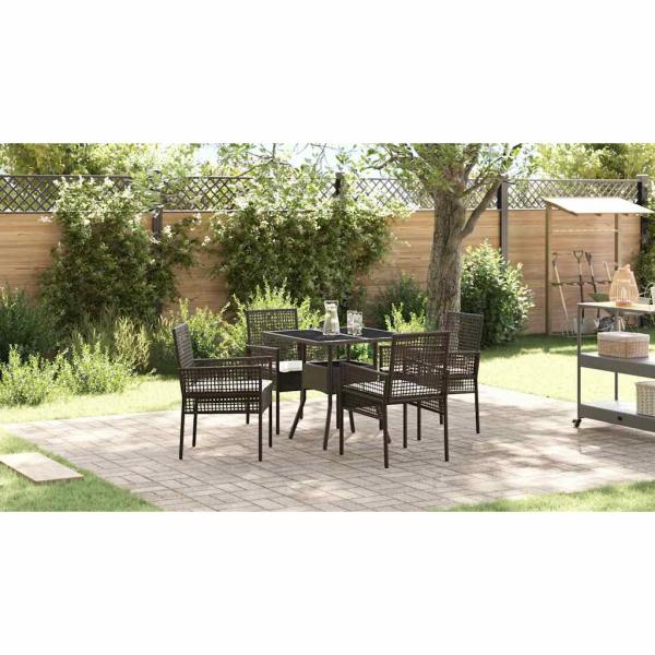 5-teiliges Garten-Esszimmer-Set Braun Poly Rattan