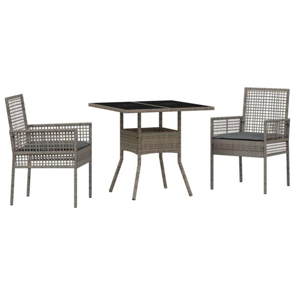 3-teiliges Garten-Esszimmer-Set Grau Poly Rattan
