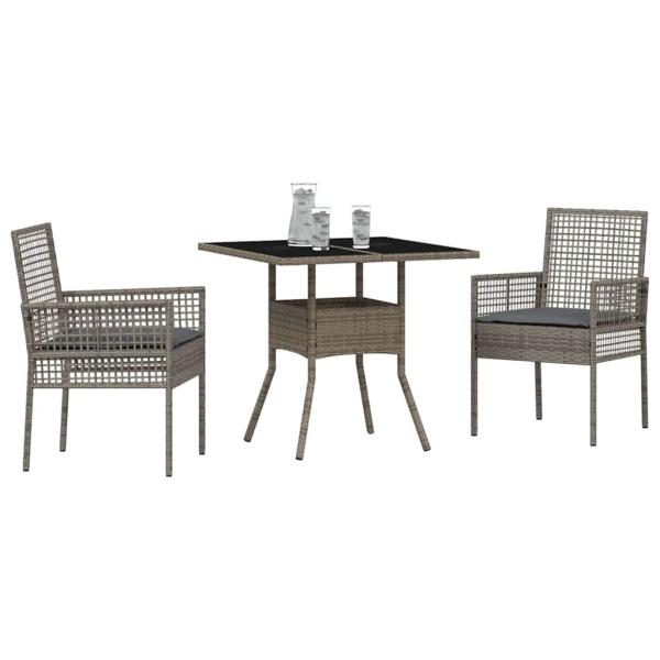3-teiliges Garten-Esszimmer-Set Grau Poly Rattan
