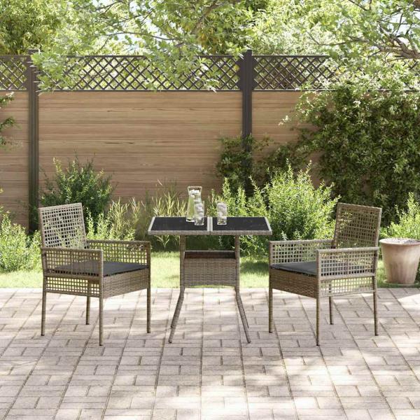 3-teiliges Garten-Esszimmer-Set Grau Poly Rattan