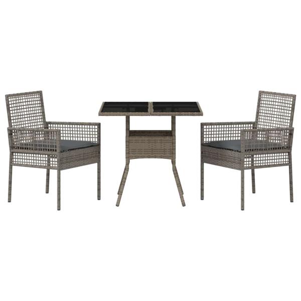 3-teiliges Garten-Esszimmer-Set Grau Poly Rattan
