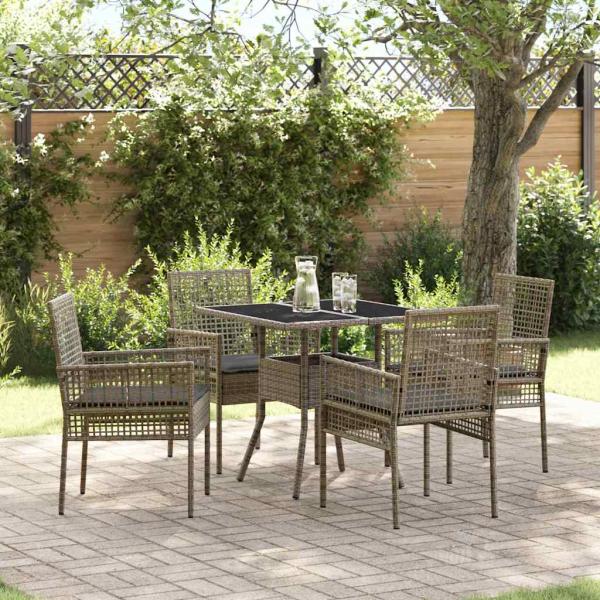ARDEBO.de - 5-teiliges Garten-Esszimmer Set Grau Poly Rattan