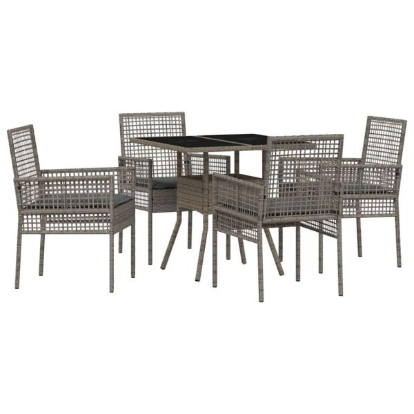 5-teiliges Garten-Esszimmer Set Grau Poly Rattan