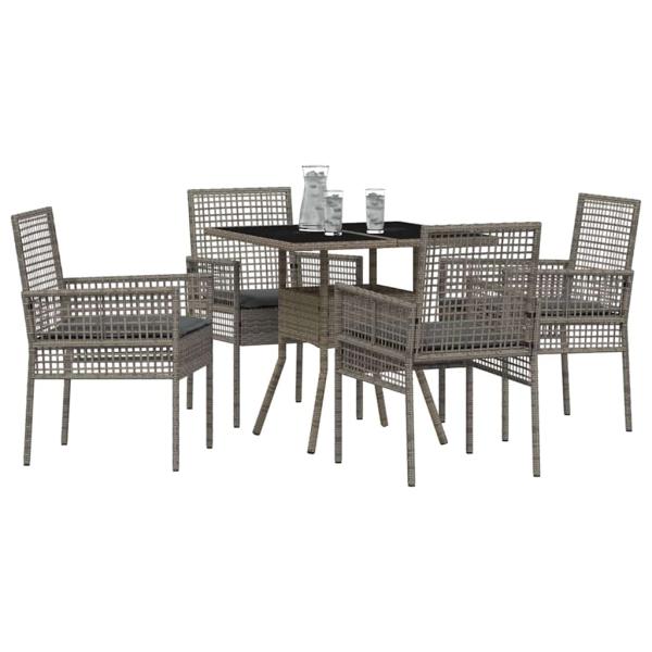 5-teiliges Garten-Esszimmer Set Grau Poly Rattan