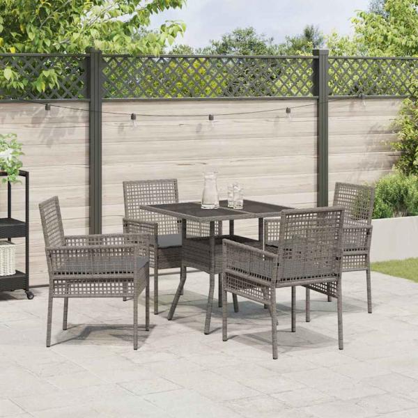 5-teiliges Garten-Esszimmer Set Grau Poly Rattan