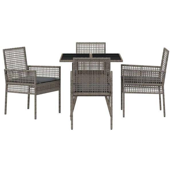 5-teiliges Garten-Esszimmer Set Grau Poly Rattan