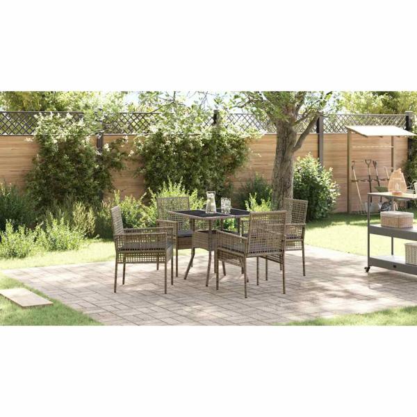 5-teiliges Garten-Esszimmer Set Grau Poly Rattan