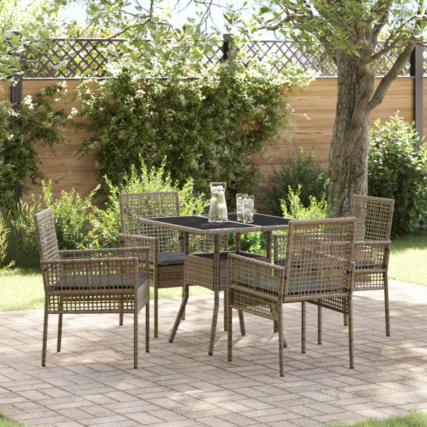 5-teiliges Garten-Esszimmer Set Grau Poly Rattan