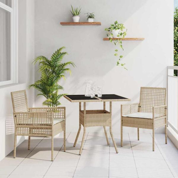 ARDEBO.de - 3-teiliges Garten-Essset Beige Poly Rattan
