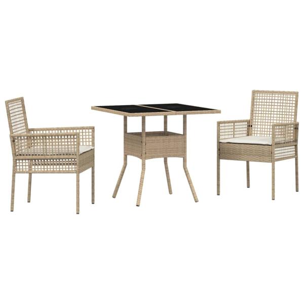 3-teiliges Garten-Essset Beige Poly Rattan