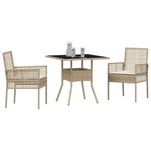 3-teiliges Garten-Essset Beige Poly Rattan