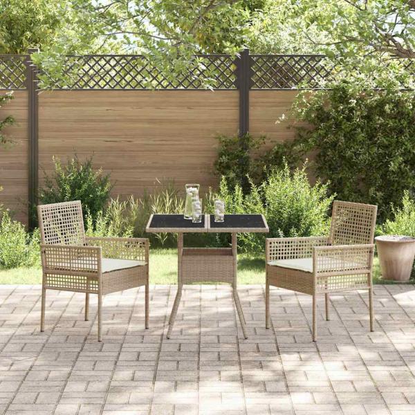 3-teiliges Garten-Essset Beige Poly Rattan