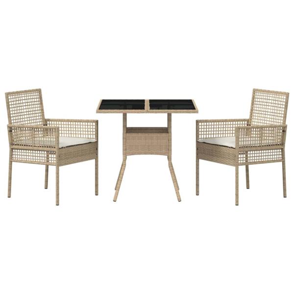 3-teiliges Garten-Essset Beige Poly Rattan