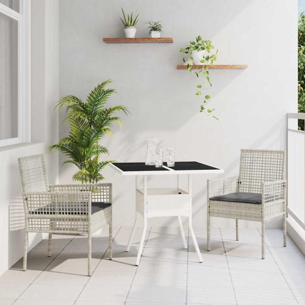 ARDEBO.de - 3-teiliges Garten-Esszimmer-Set Hellgrau Poly Rattan