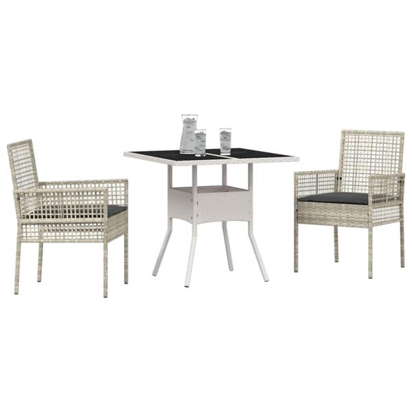 3-teiliges Garten-Esszimmer-Set Hellgrau Poly Rattan