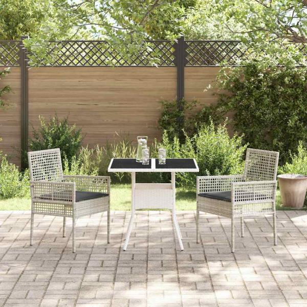 3-teiliges Garten-Esszimmer-Set Hellgrau Poly Rattan