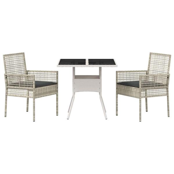 3-teiliges Garten-Esszimmer-Set Hellgrau Poly Rattan