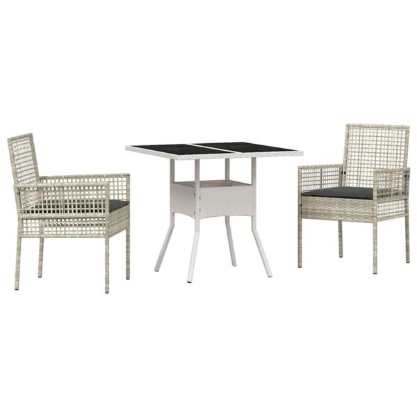 3-teiliges Garten-Esszimmer-Set Hellgrau Poly Rattan