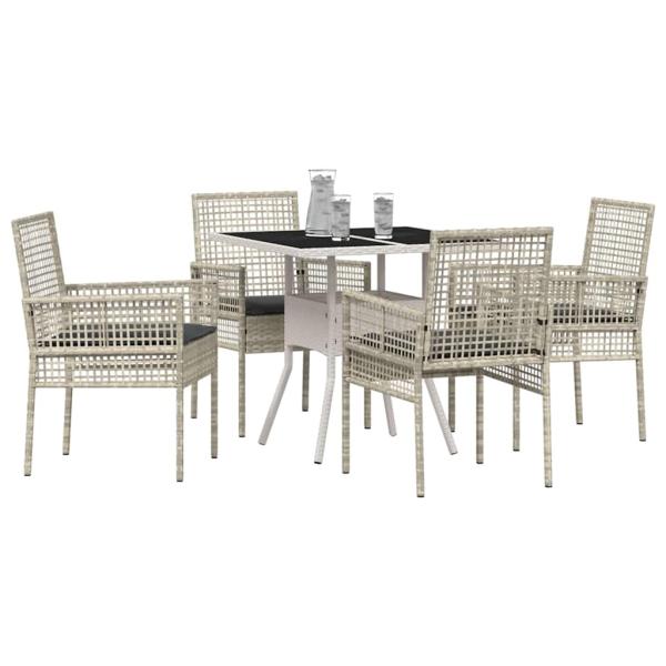 5-teiliges Garten-Esstischset Hellgrau Poly Rattan