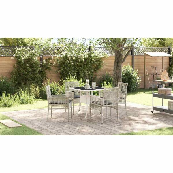 5-teiliges Garten-Esstischset Hellgrau Poly Rattan