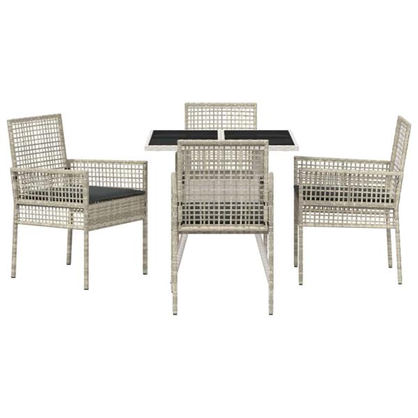5-teiliges Garten-Esstischset Hellgrau Poly Rattan
