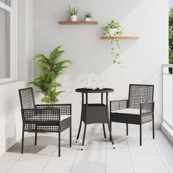 ARDEBO.de - 3-teiliges Garten Esszimmer Set Schwarz Poly Rattan