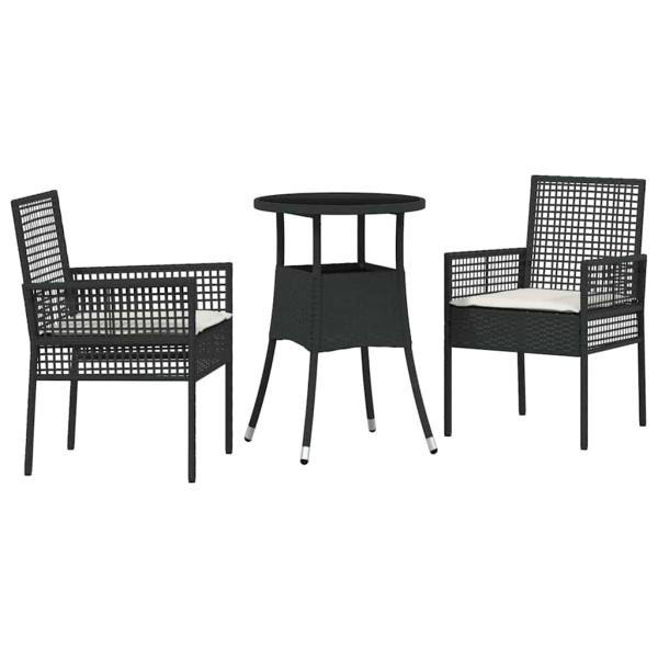 3-teiliges Garten Esszimmer Set Schwarz Poly Rattan